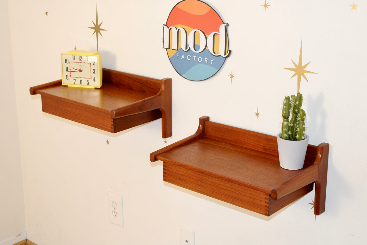 Kai Kristiansen - Pair of Danish Teak Floating Nightstands/Shelves