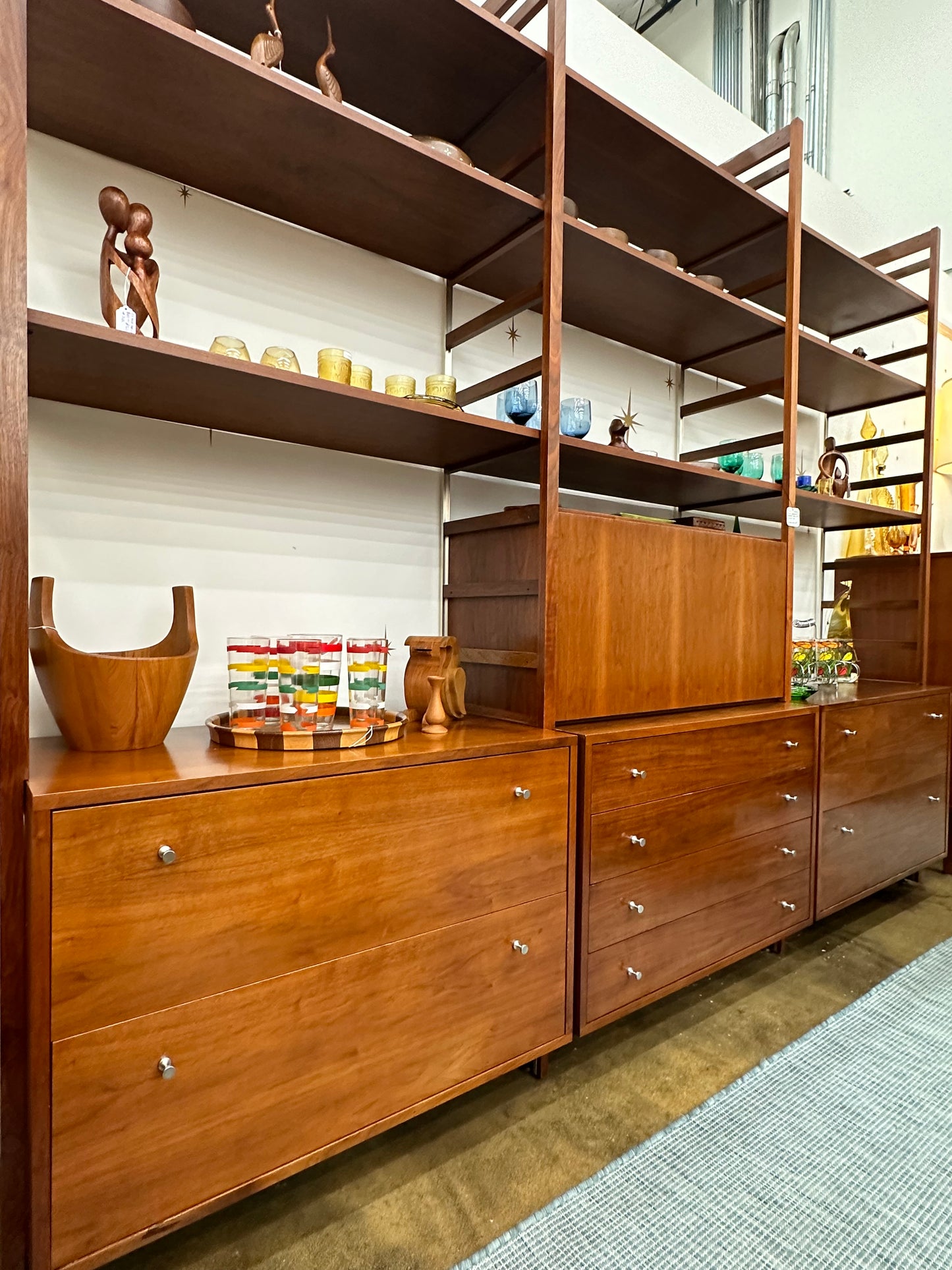 3 Bay Walnut Wall Unit