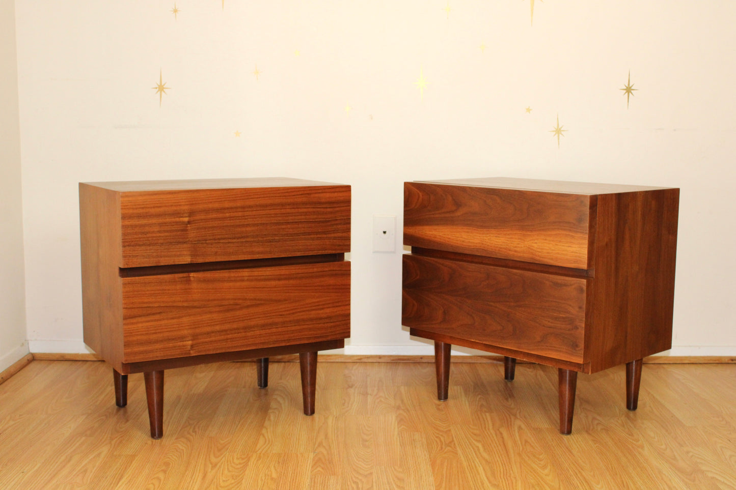 Pair of American Modernist Walnut Nightstands