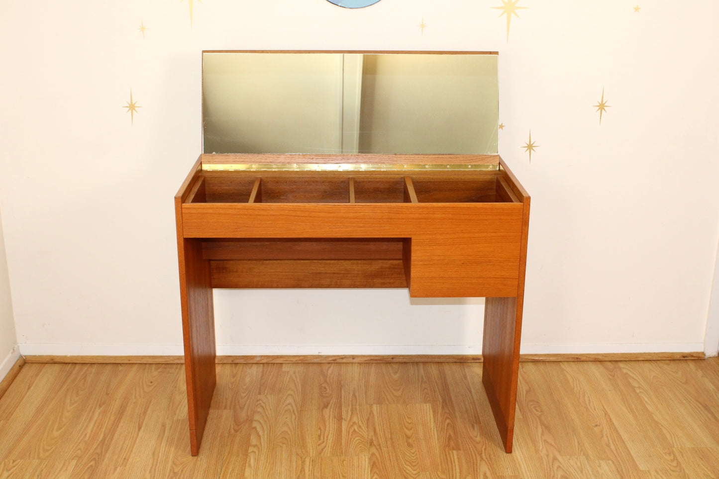 Danish Teak Flip Top Vanity w/ Mirror by Vitré