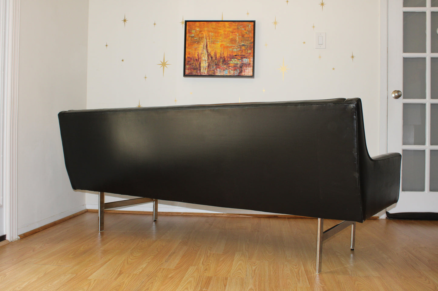 Vintage Black Vinyl Tufted Sofa