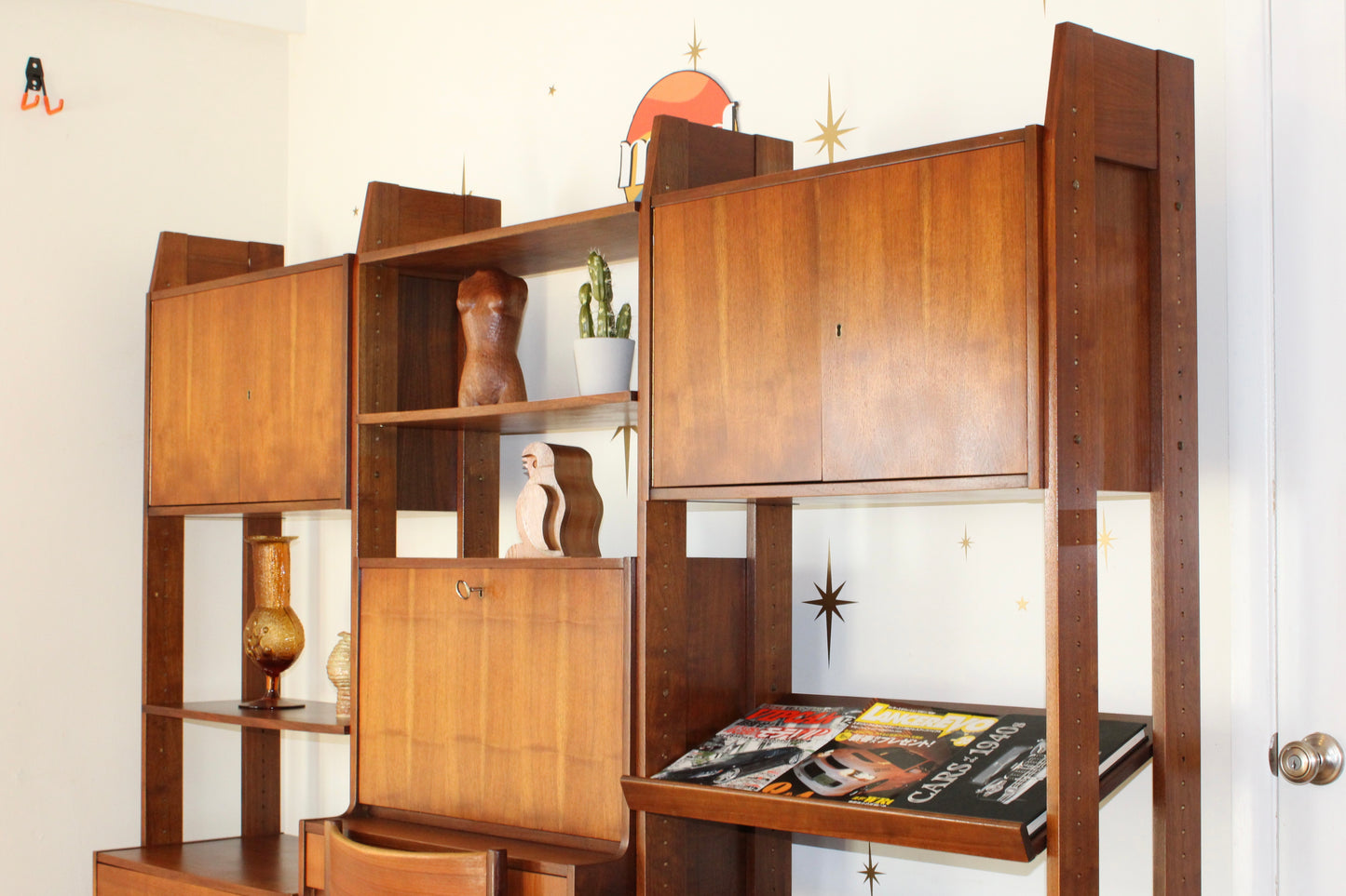 Mid-Century Modern Freestanding 3-Bay Wall Unit/Room Divider