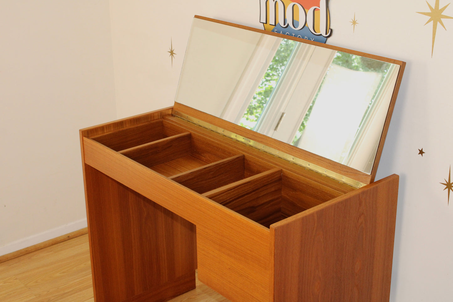 Danish Teak Flip Top Vanity w/ Mirror by Vitré