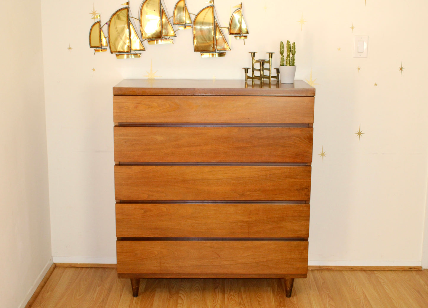 Mid-Century Modern 5 Drawer Walnut Dresser