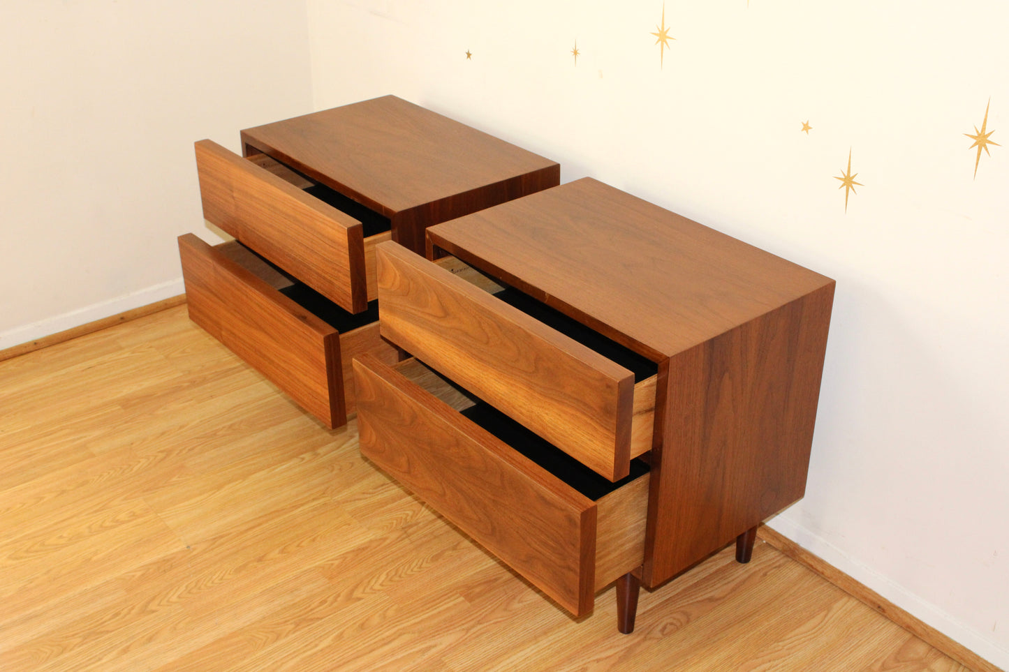 Pair of American Modernist Walnut Nightstands