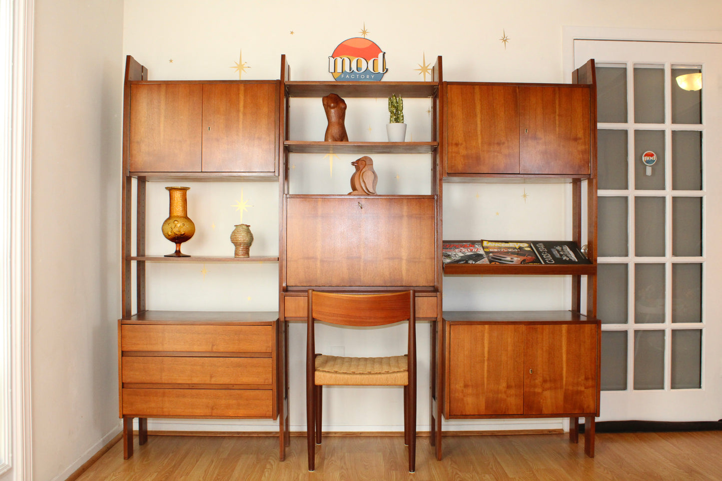 Mid-Century Modern Freestanding 3-Bay Wall Unit/Room Divider