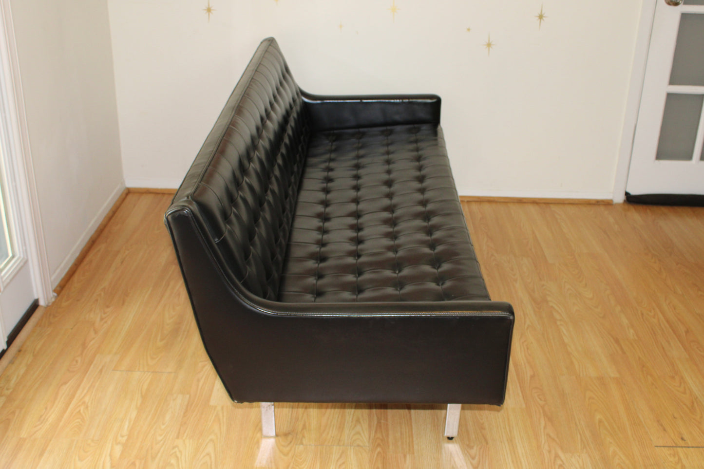 Vintage Black Vinyl Tufted Sofa