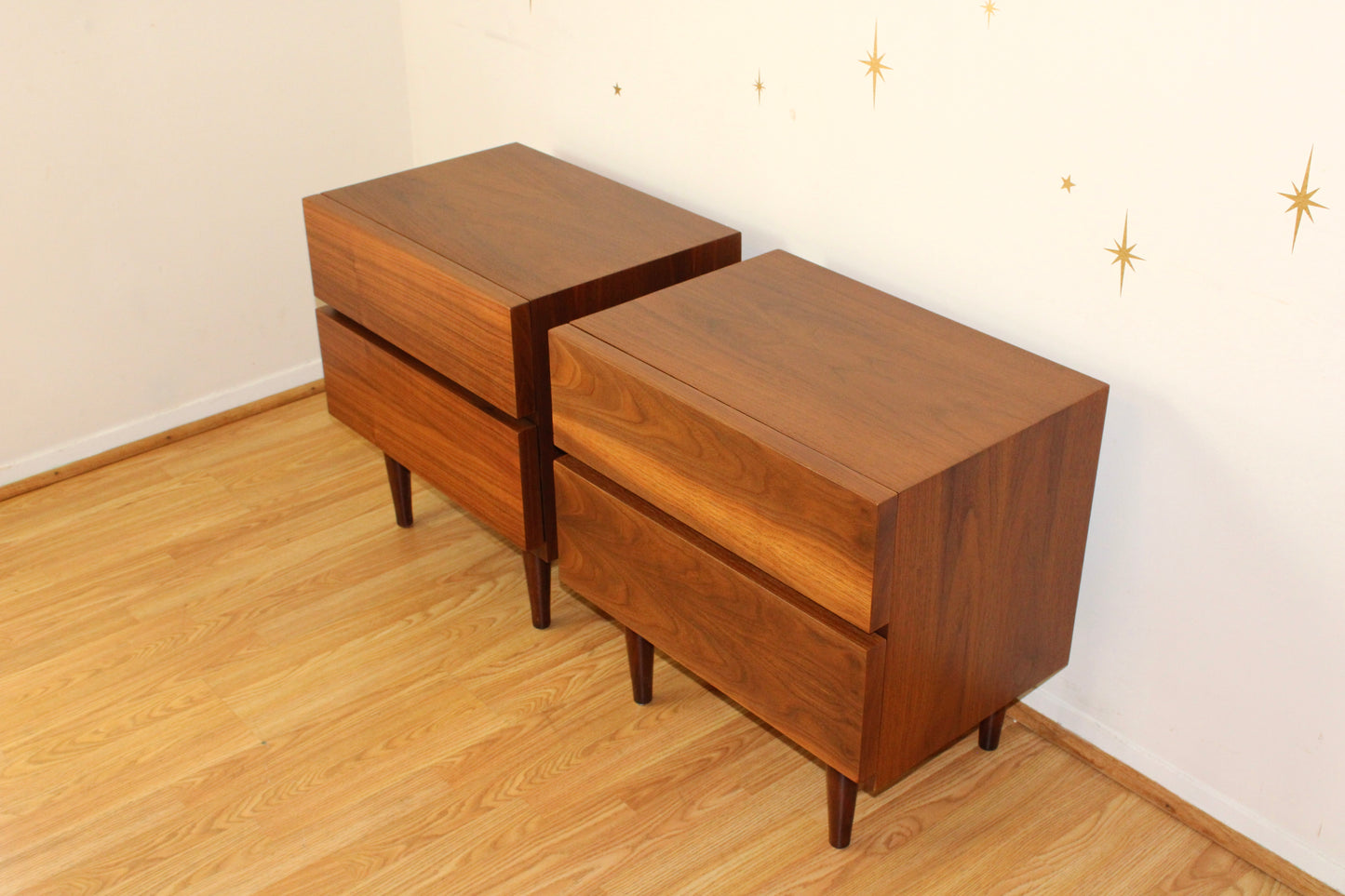 Pair of American Modernist Walnut Nightstands