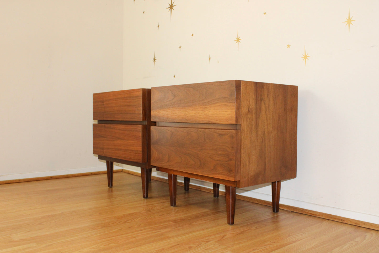 Pair of American Modernist Walnut Nightstands