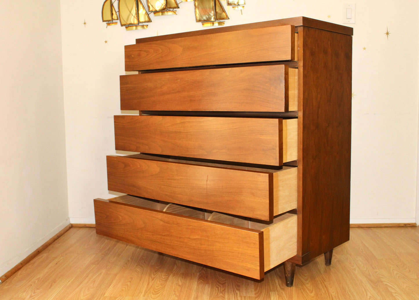 Mid-Century Modern 5 Drawer Walnut Dresser