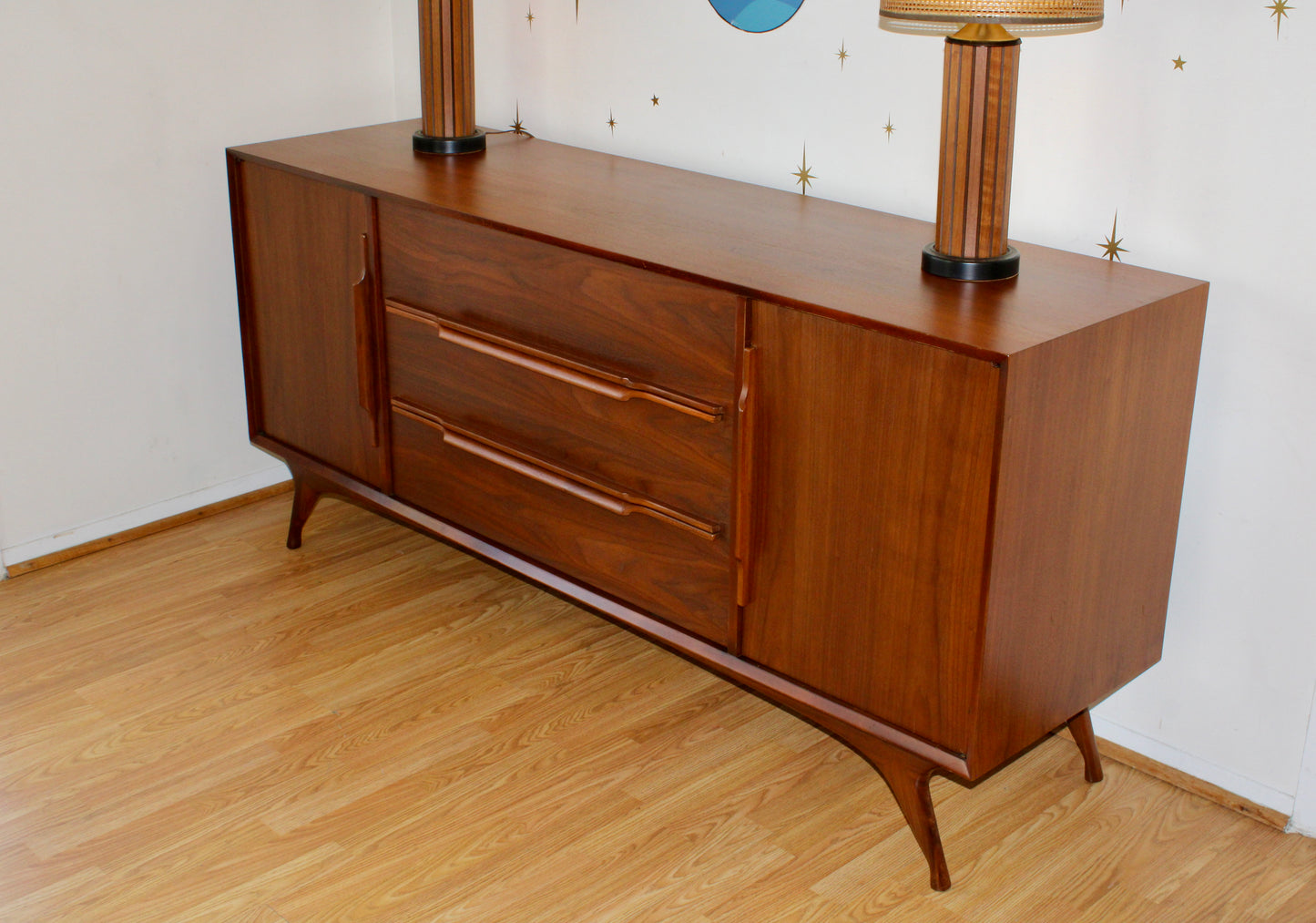 American Modernist Walnut Long Dresser/Credenza