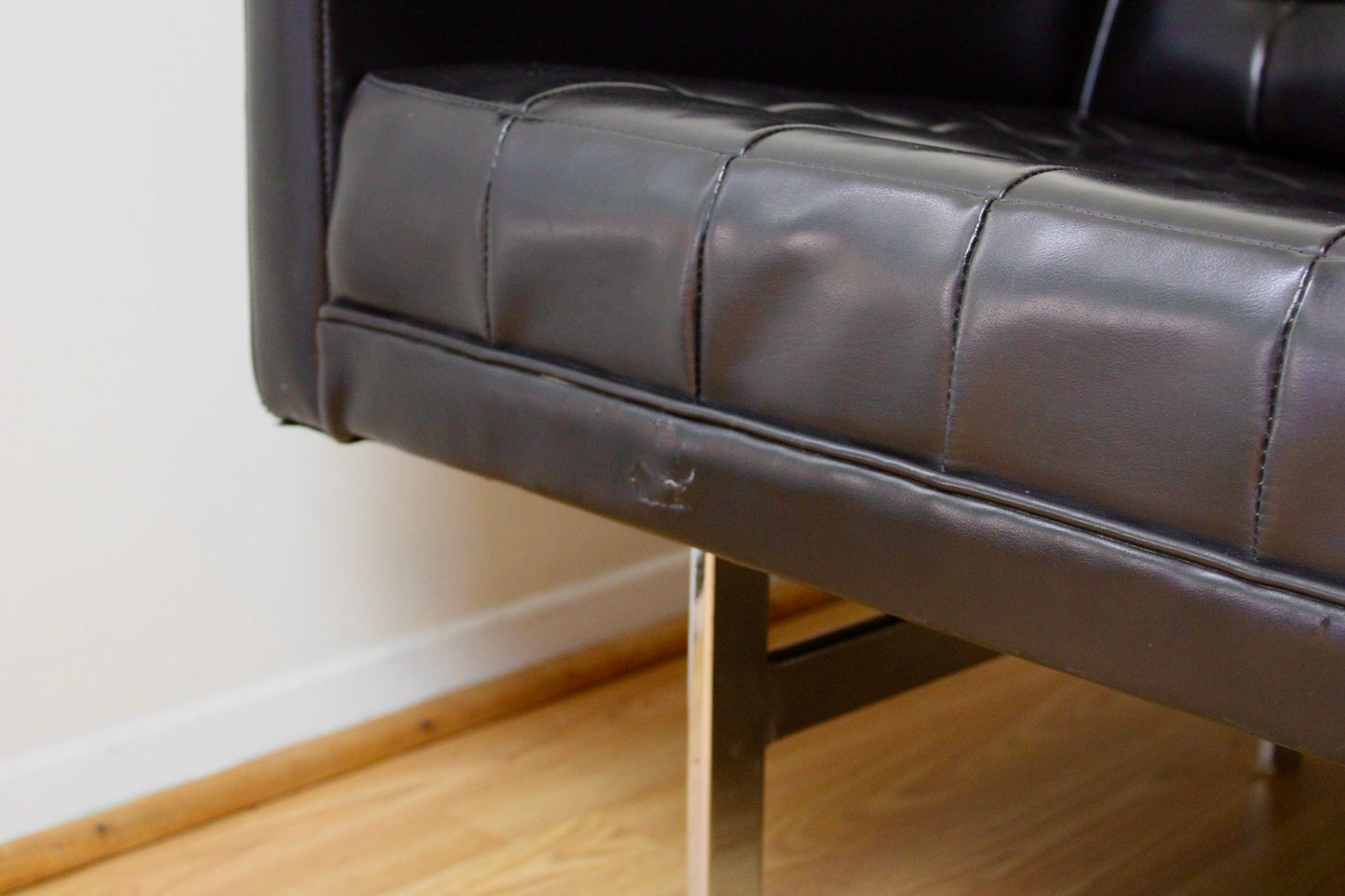 Vintage Black Vinyl Tufted Sofa