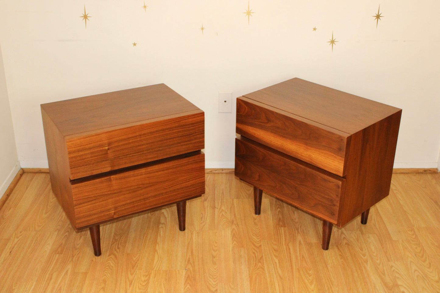 Pair of American Modernist Walnut Nightstands