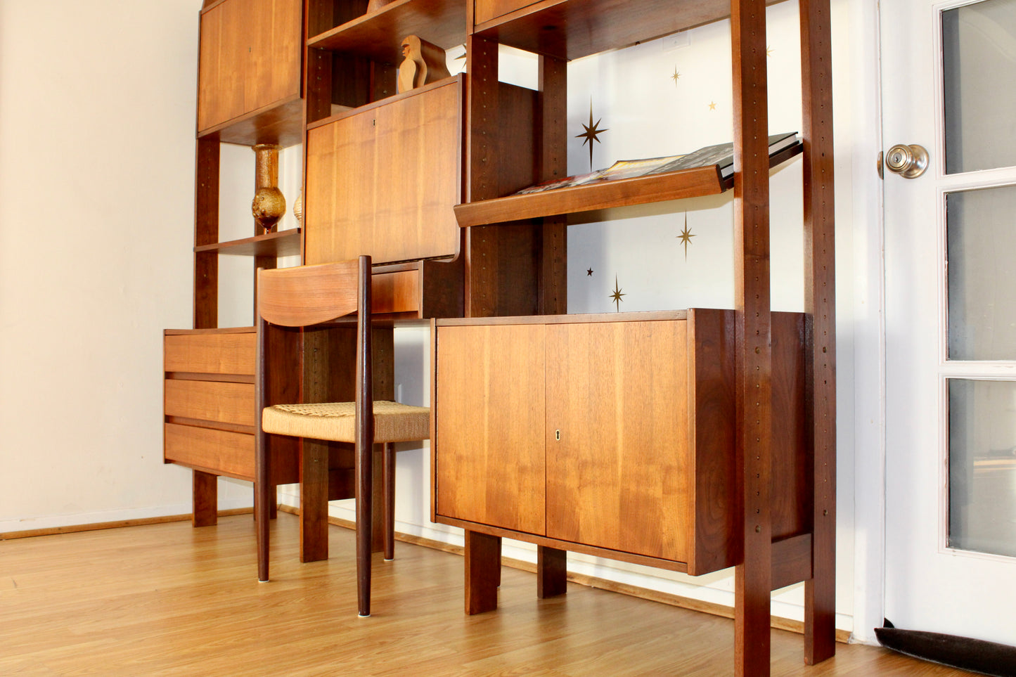 Mid-Century Modern Freestanding 3-Bay Wall Unit/Room Divider