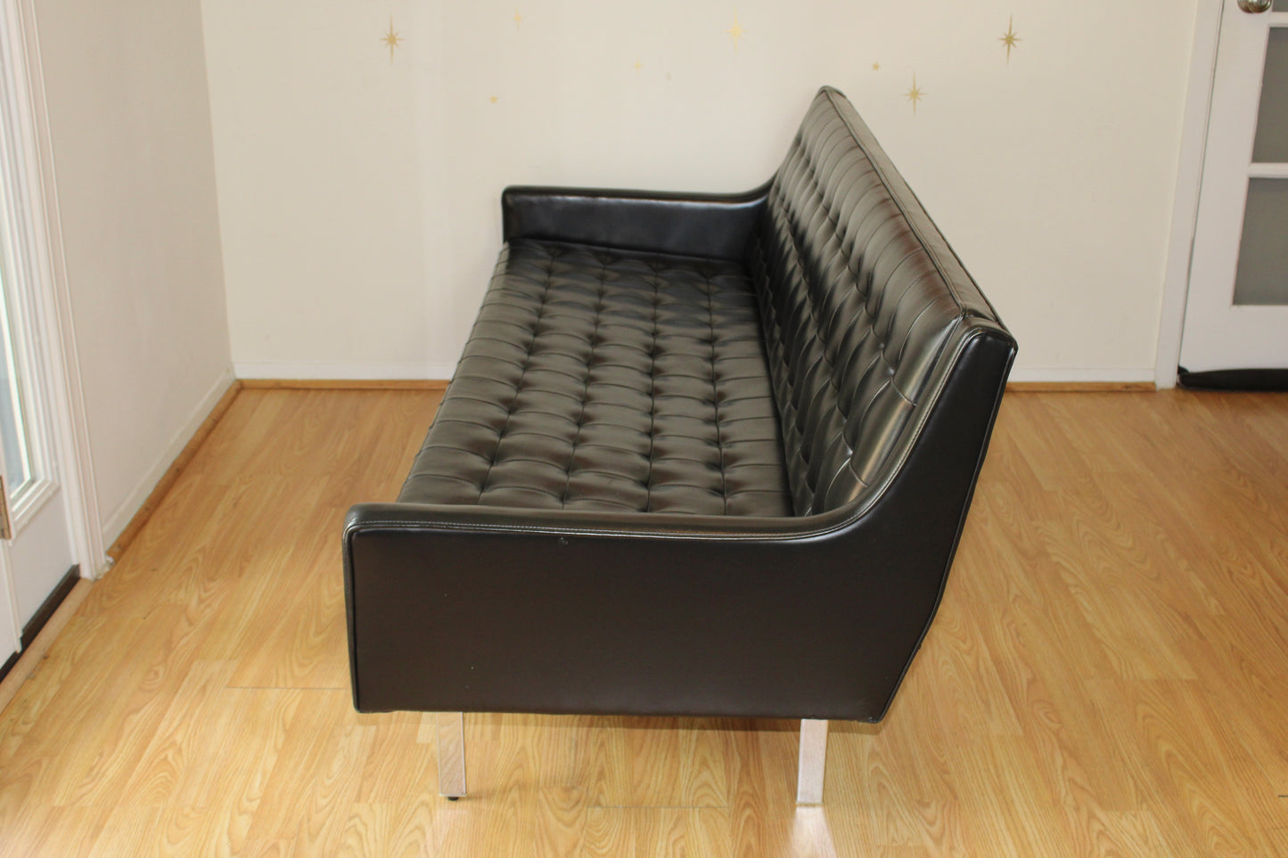 Vintage Black Vinyl Tufted Sofa