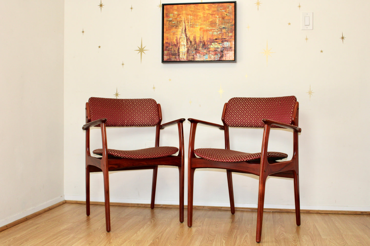 Pair-Danish Rosewood Erik Buch Rosewood Armchairs Model 50