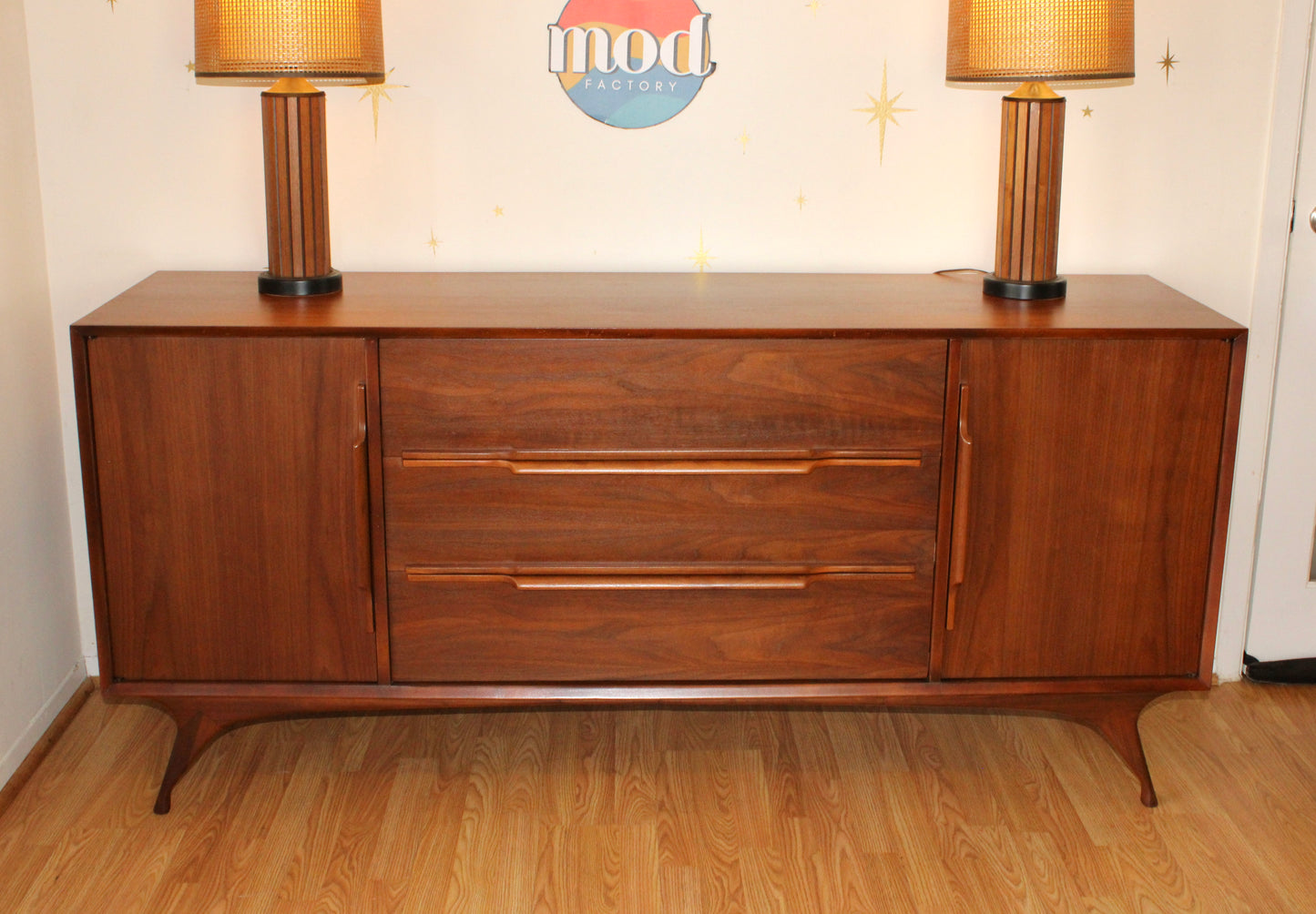 American Modernist Walnut Long Dresser/Credenza