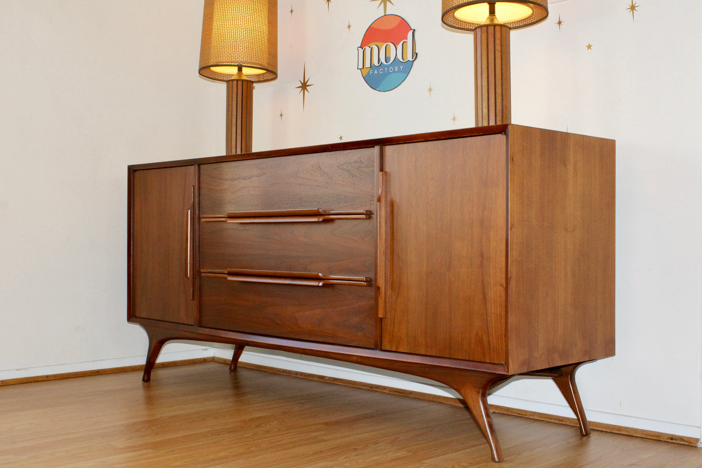 American Modernist Walnut Long Dresser/Credenza