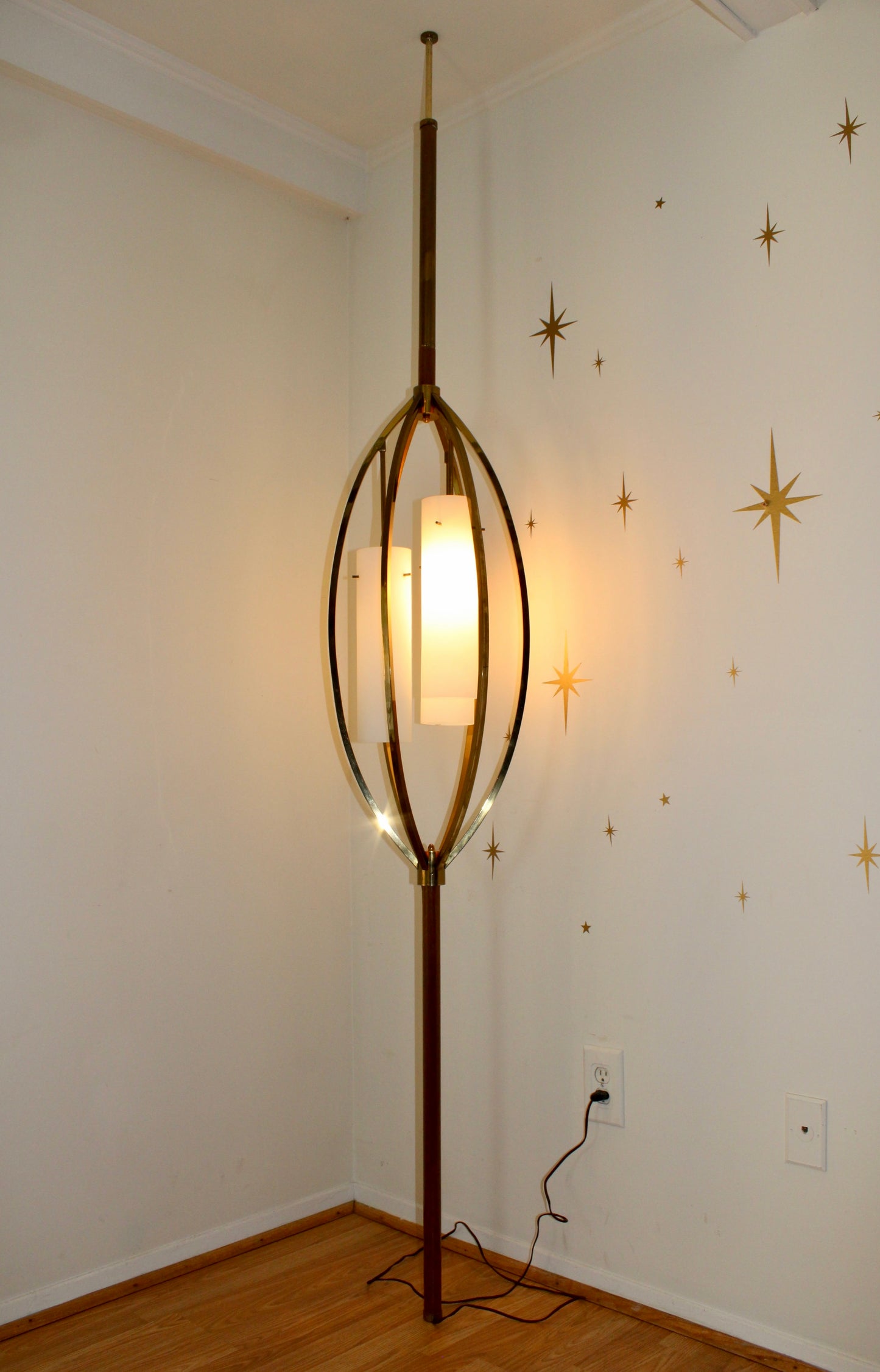 Vintage Brass Tension Pole Floor Lamp