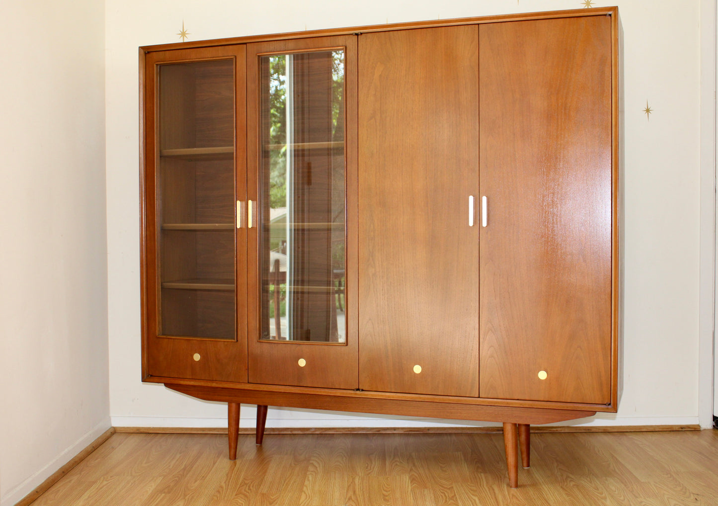 American Modernist Walnut Liquor/Display Cabinet Bookcase