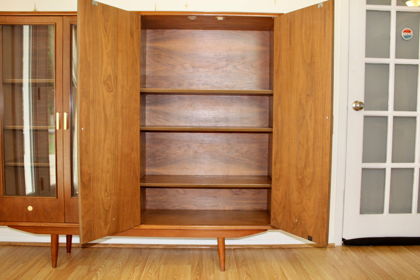 American Modernist Walnut Liquor/Display Cabinet Bookcase