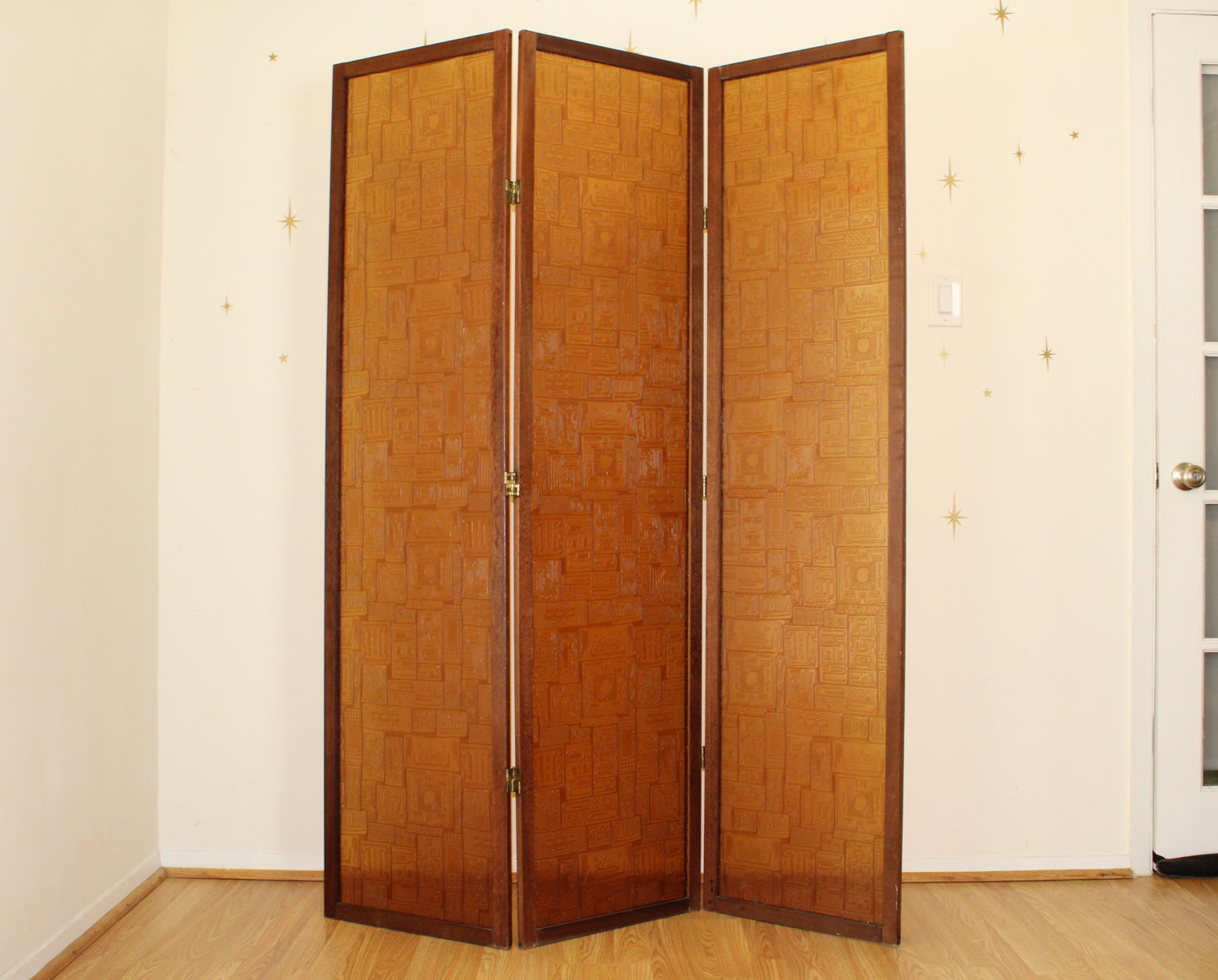 Mid-Century Amber Glass Room Divider