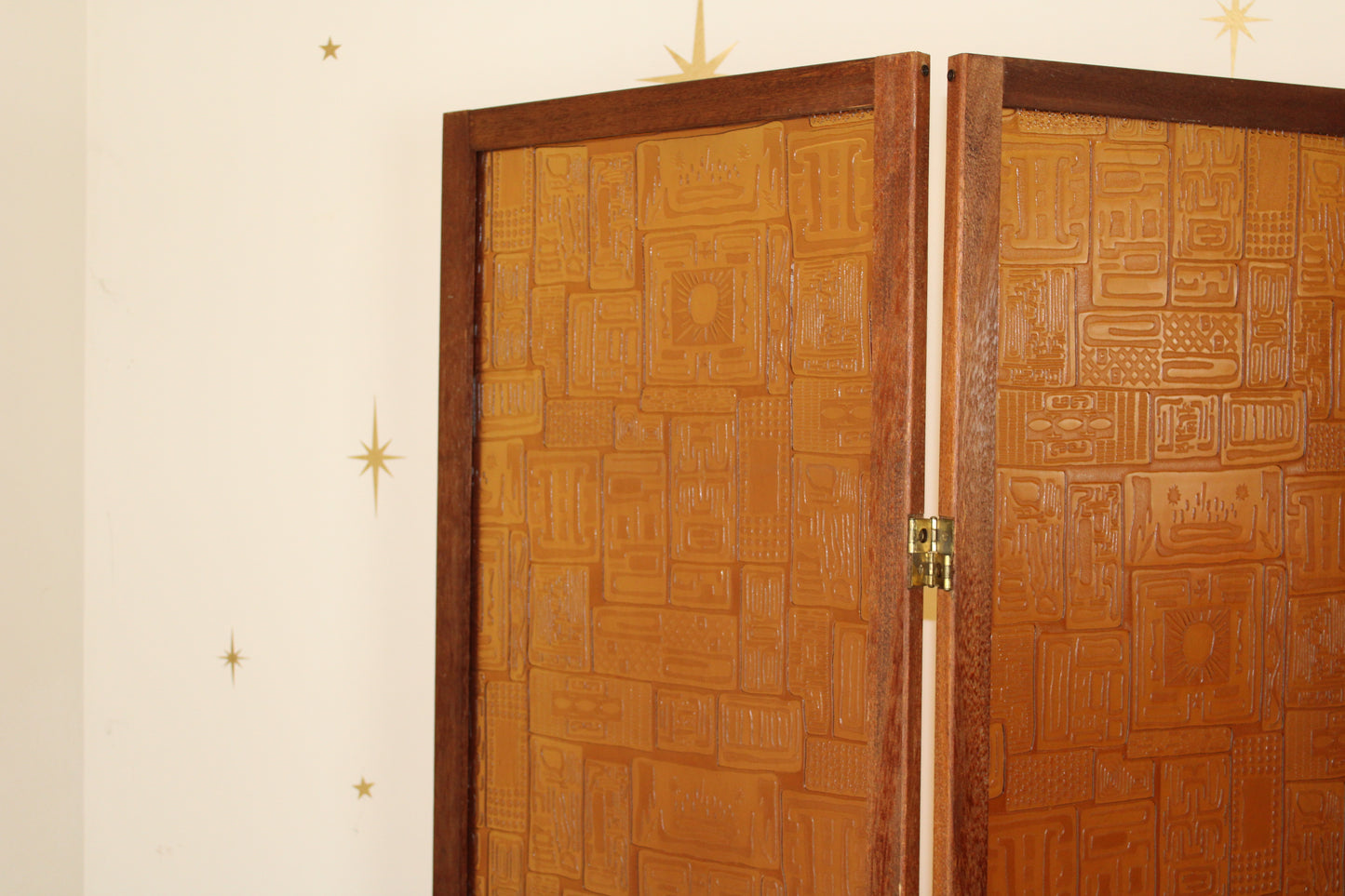 Mid-Century Amber Glass Room Divider