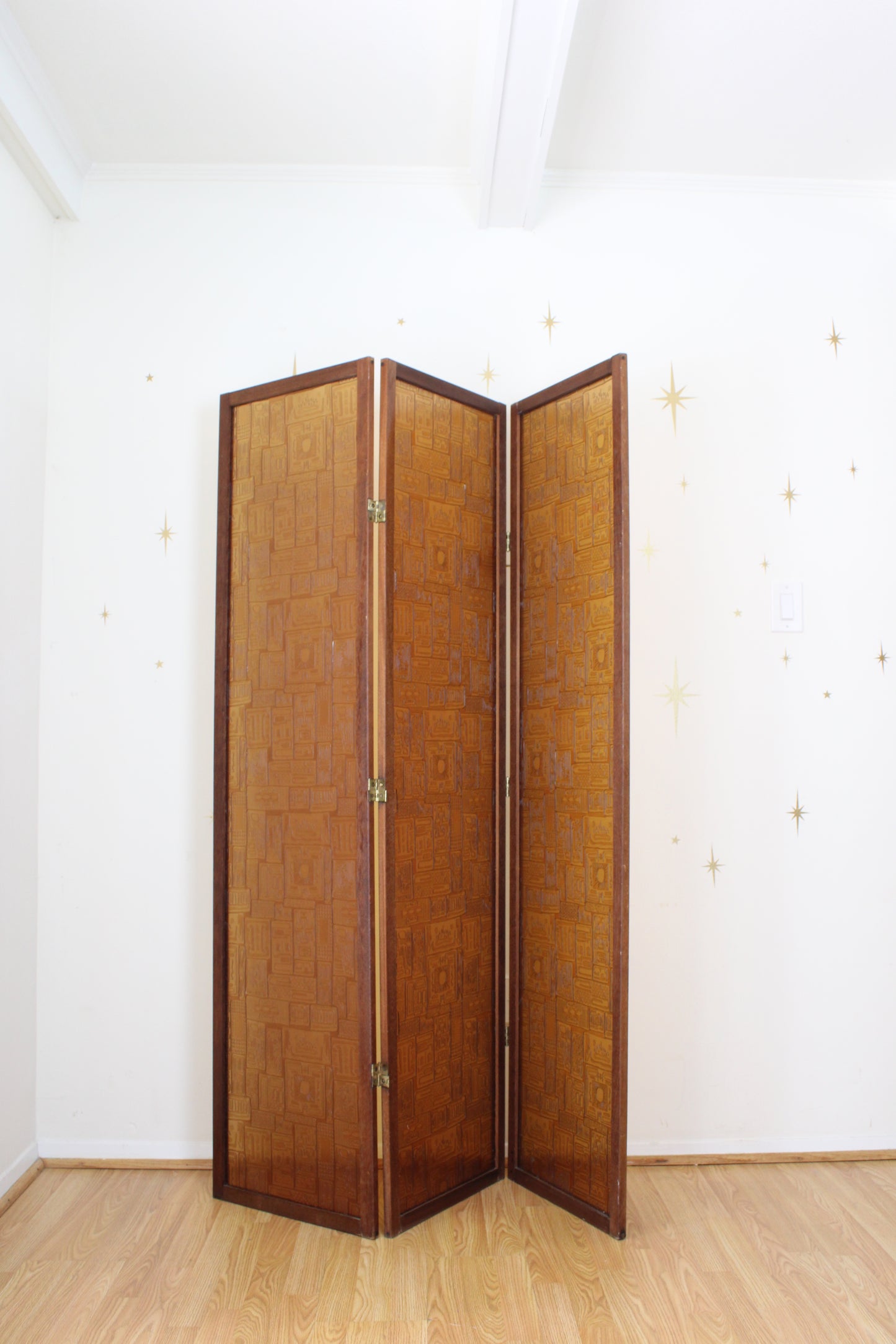 Mid-Century Amber Glass Room Divider