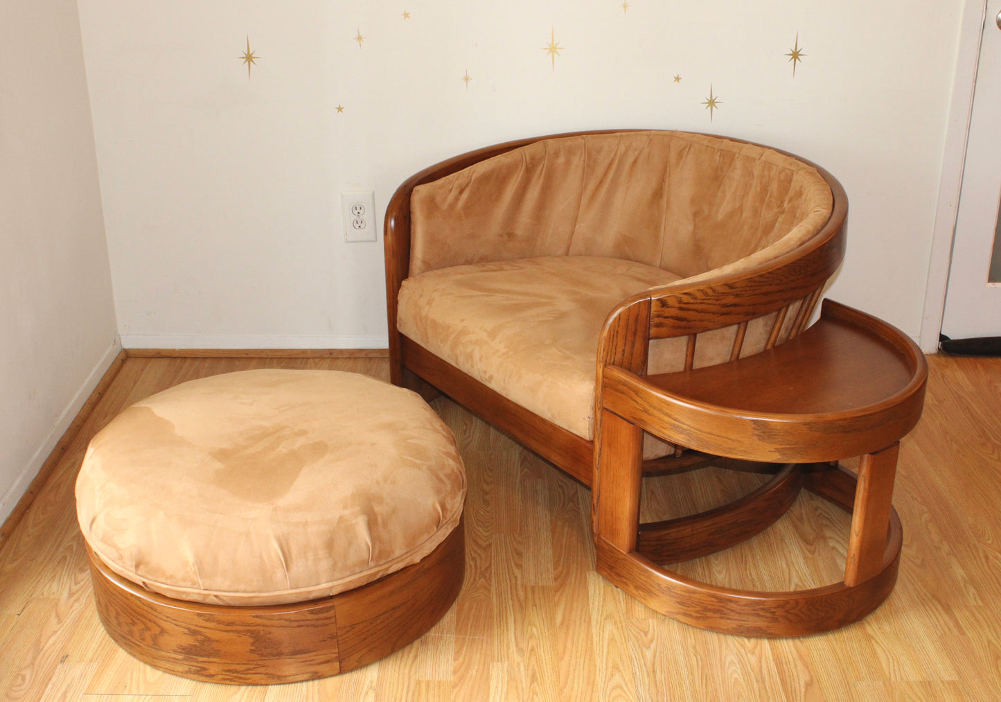 Vintage Spindle Backed Barrel Chair & Ottoman