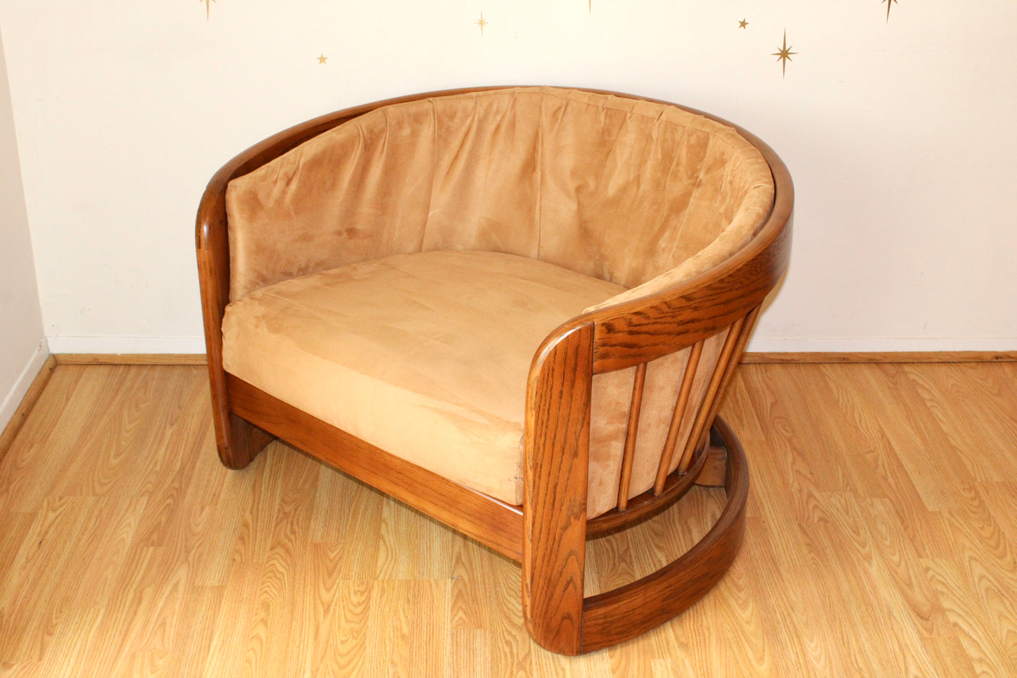 Vintage Spindle Backed Barrel Chair & Ottoman