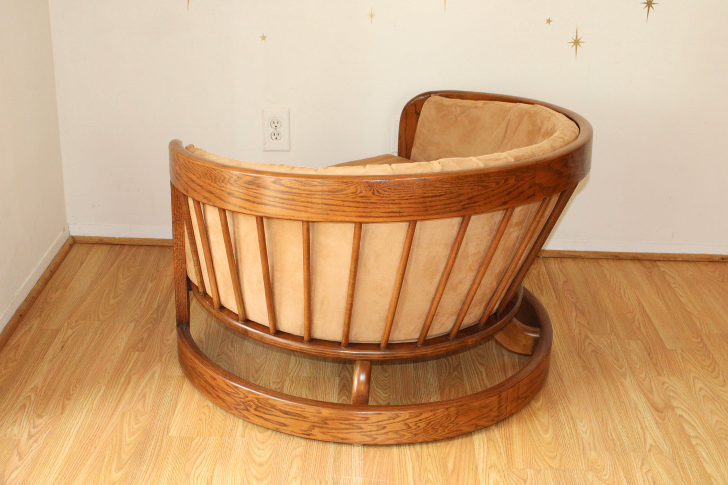 Vintage Spindle Backed Barrel Chair & Ottoman