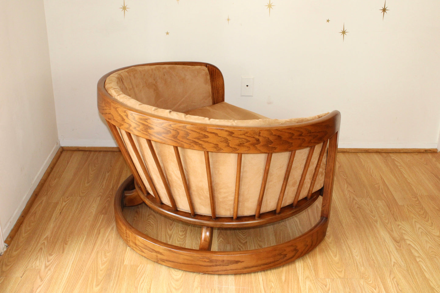 Vintage Spindle Backed Barrel Chair & Ottoman