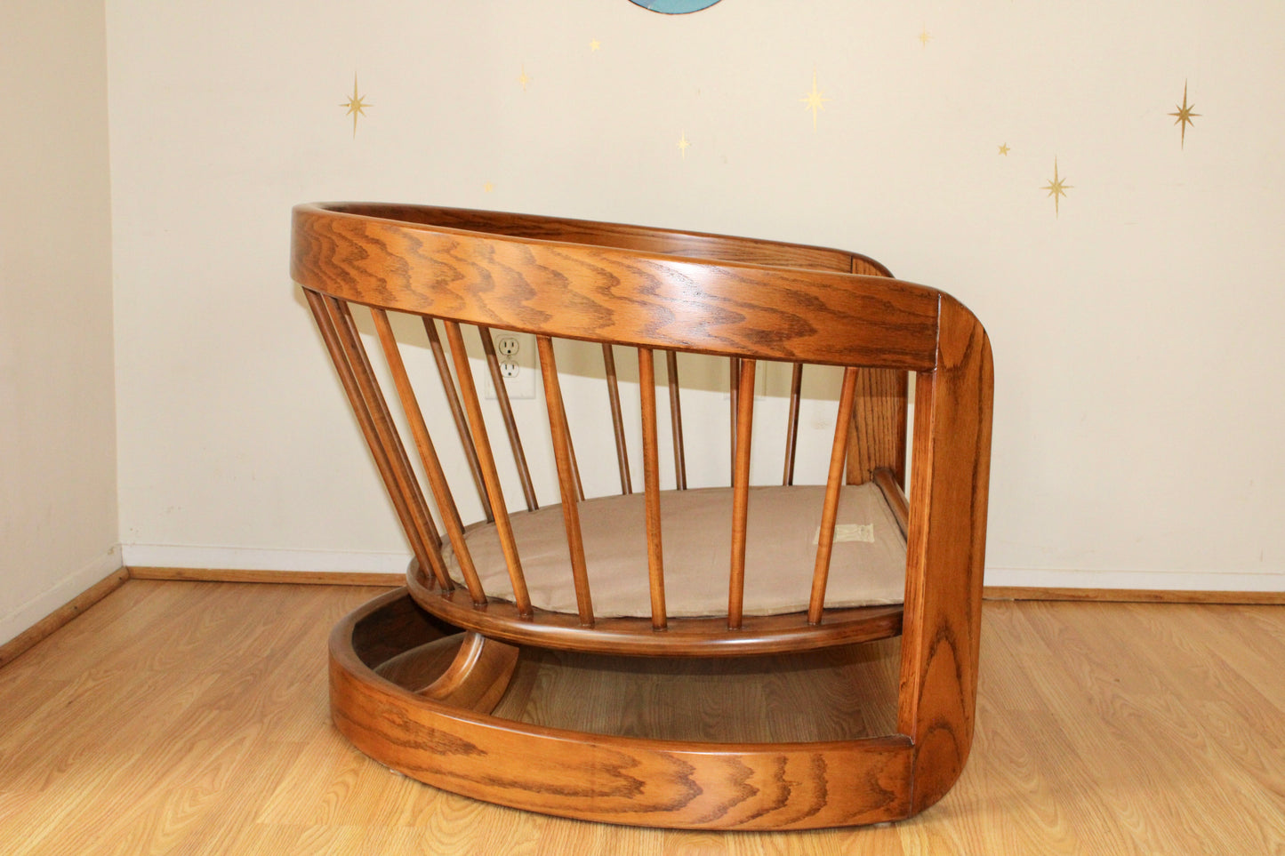 Vintage Spindle Backed Barrel Chair & Ottoman