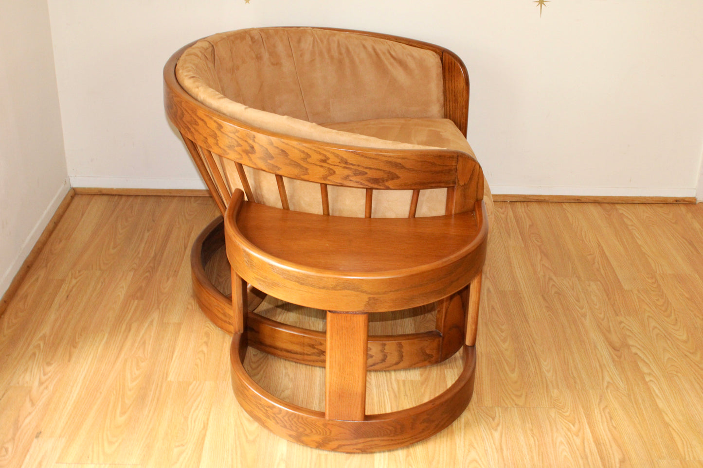 Vintage Spindle Backed Barrel Chair & Ottoman