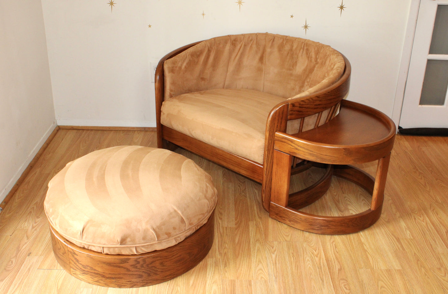 Vintage Spindle Backed Barrel Chair & Ottoman