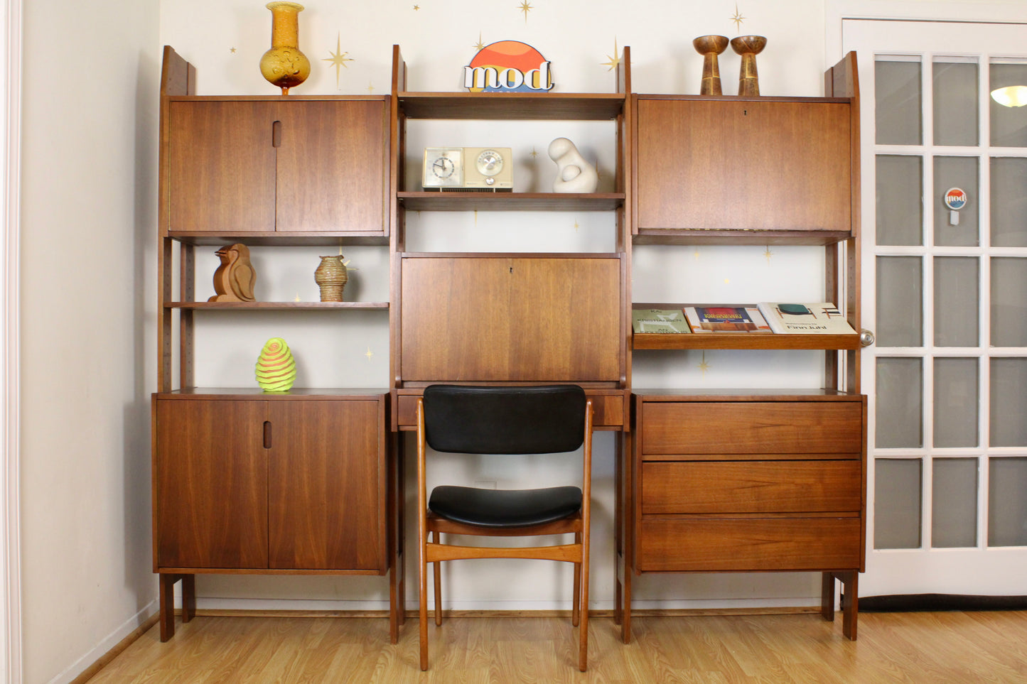 Mid-Century Modern 3-Bay Freestanding Wall Unit/Room Divider