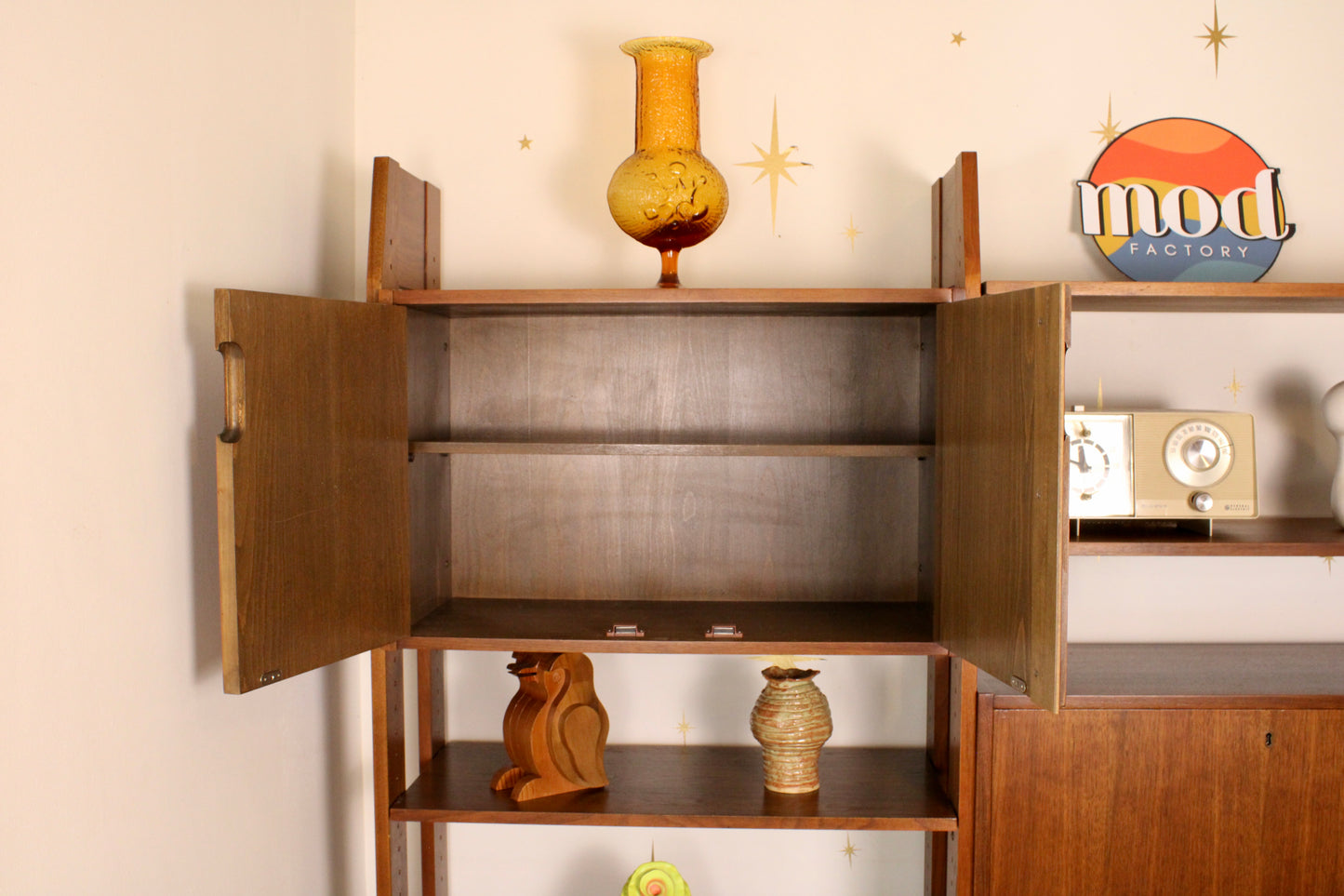 Mid-Century Modern 3-Bay Freestanding Wall Unit/Room Divider