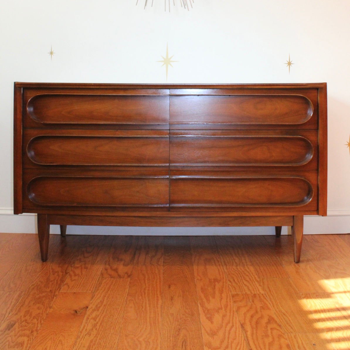 MCM Walnut Sculpted 6-Drawer Dresser