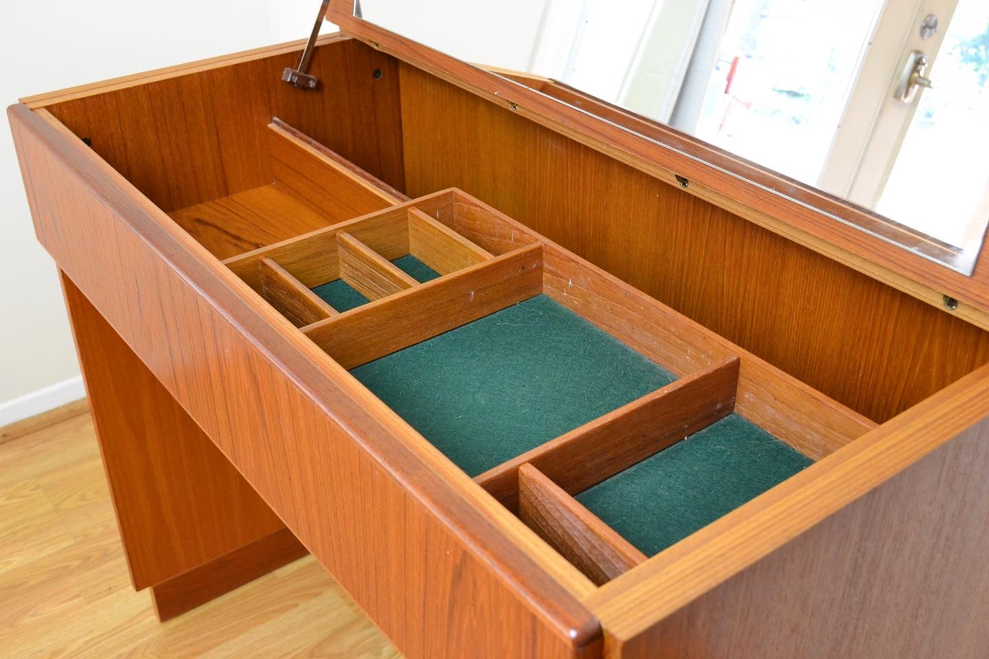 Danish Modern Teak Flip Top Vanity by Komfort