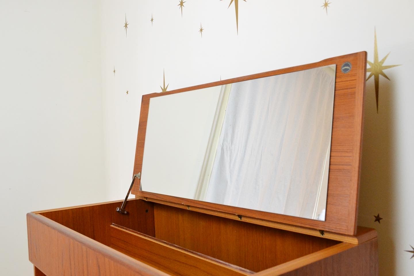 Danish Modern Teak Flip Top Vanity by Komfort
