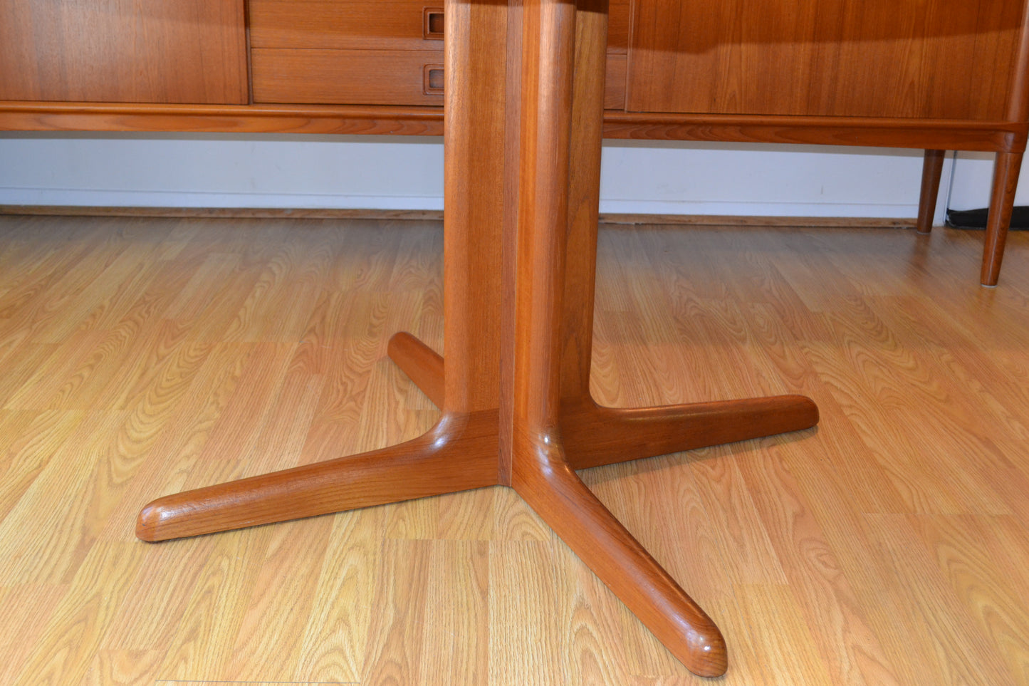 Danish Modern Teak Round to Oval Dining Table Skovby