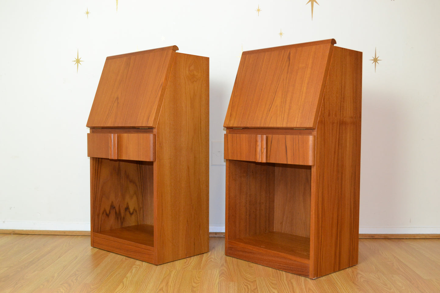 Pair-Danish Teak Cabinet Nightstands