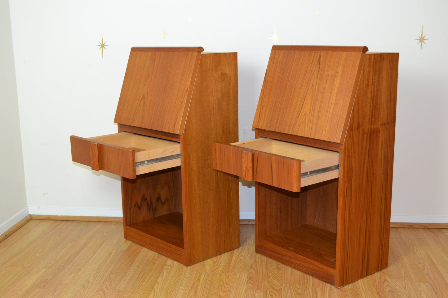 Pair-Danish Teak Cabinet Nightstands