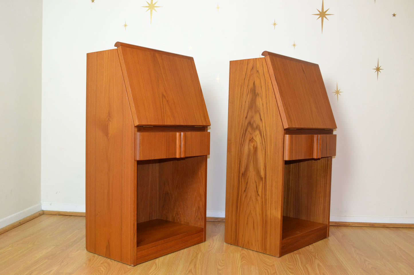 Pair-Danish Teak Cabinet Nightstands