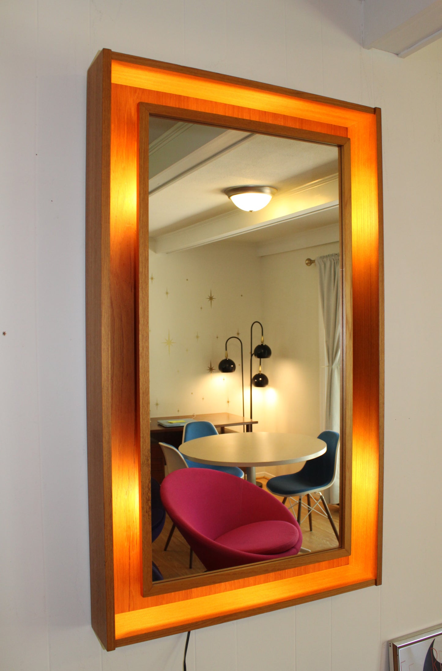 Pedersen & Hansen Teak Illuminated Wall Mirror