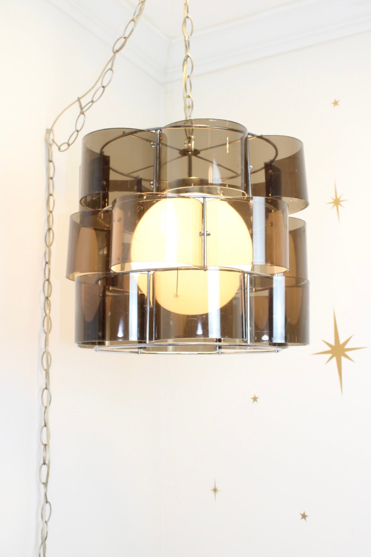 Smoked Lucite & Chrome Chandelier
