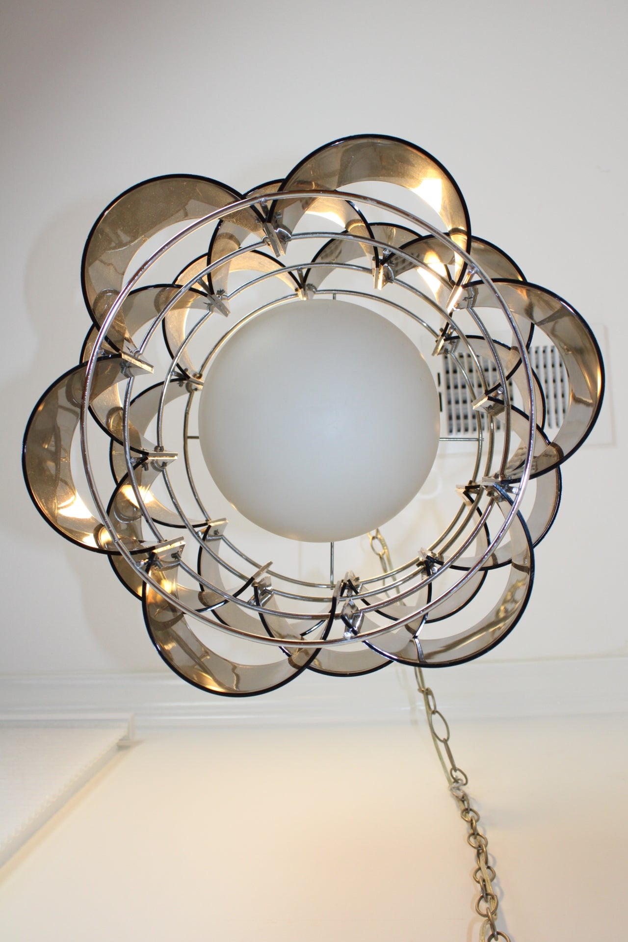 Smoked Lucite & Chrome Chandelier