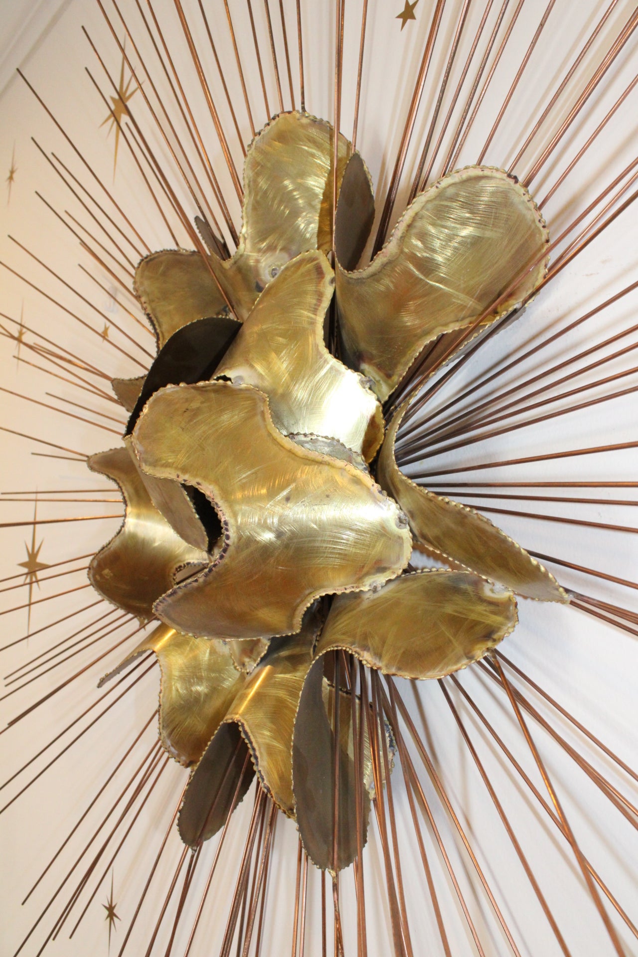 Mid Century Brass Sunburst Wall Art
