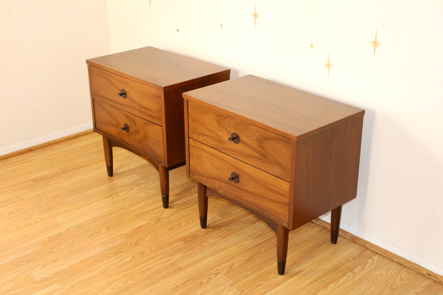 Pair of Mid-Century Modern Walnut Nightstands