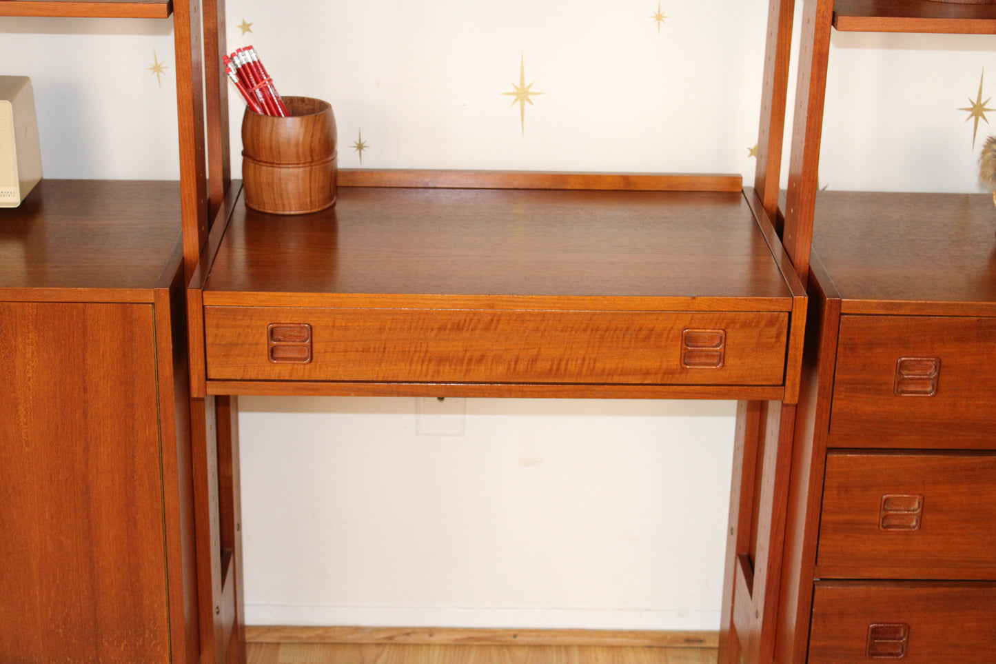 Mid-Century Modern Freestanding 3-Bay Wall Unit/Room Divider